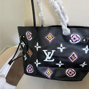 Black Designer Tote Bag with Multicolor Accents